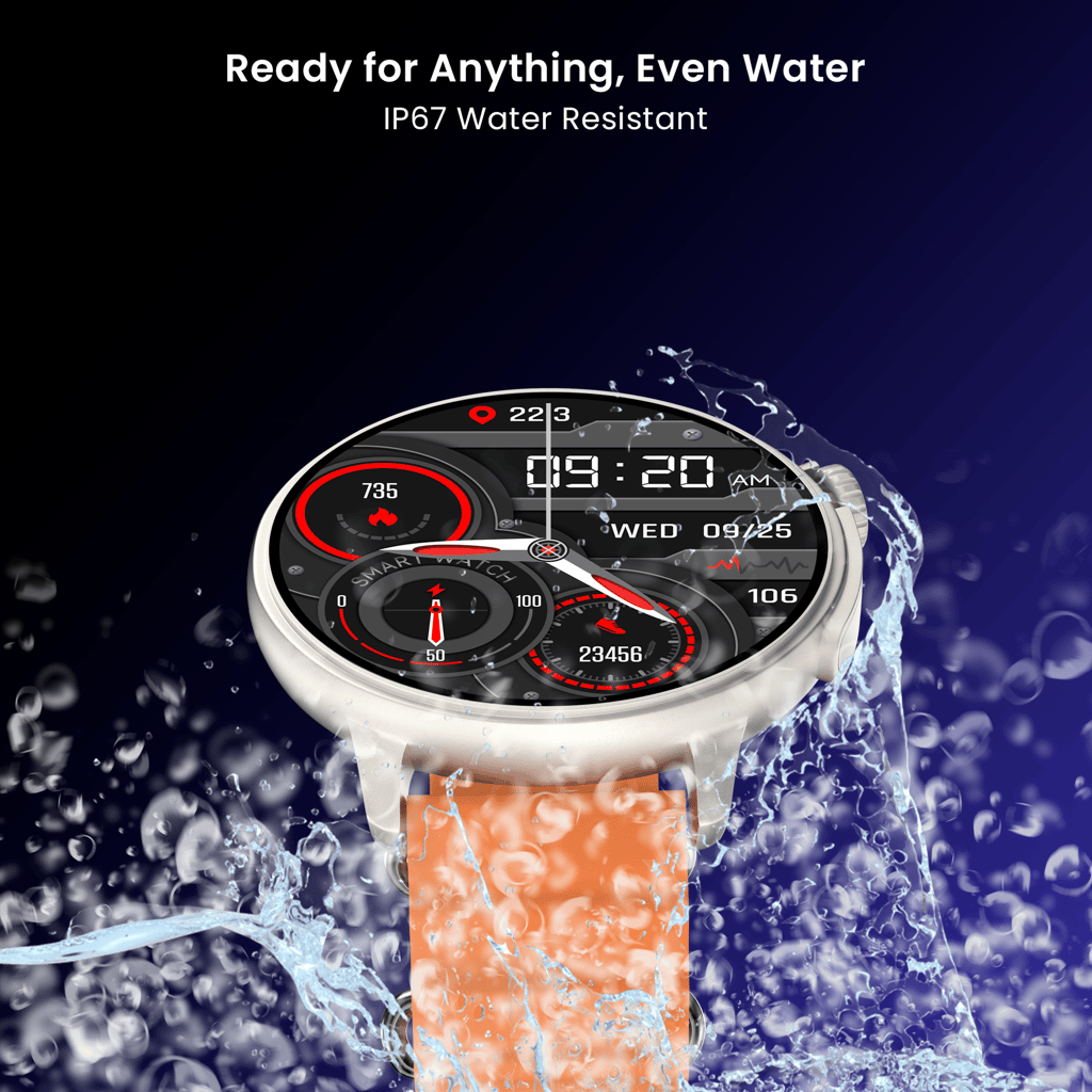 CELLECOR M7 PRO RAY 1.43" AMOLED Display | 700 NITS | AOD | BT-Calling | AI Voice | Split Screen | IP67 | Rotating Crown | SmartWatch (Golden Orang)