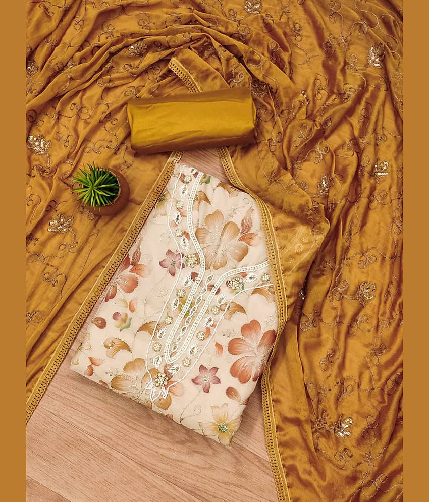 Rangtulika Ethnics Unstitched Organza Embroidered Dress Material - Orange ( Pack of 1 )
