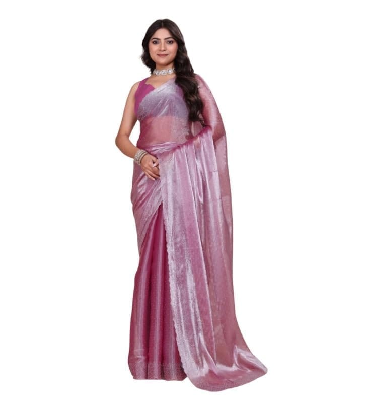 Women's Poly Silk Embellished Bollywood Saree With Unstitched Blouse 5.5Mtr (Magenta)-PID62028