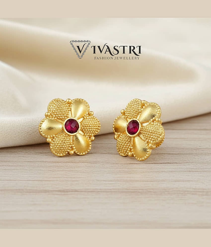 VIVASTRI Golden Stud Earrings ( Pack of 1 )
