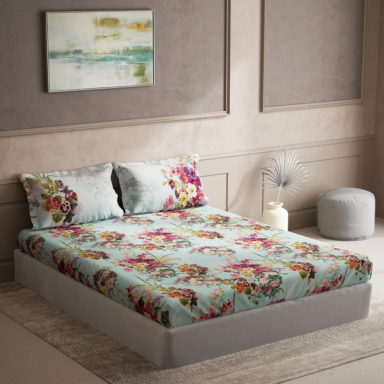 DDECOR - Souvenir Collection 100% Cotton Floral Pattern 145TC Super King |274 CM X 274 CM| with 2 Pillow Covers - Green