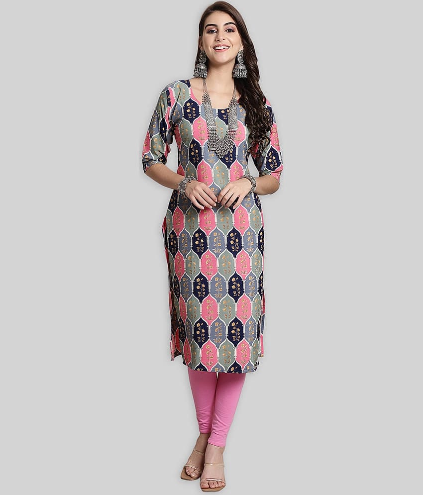7Threads Crepe Printed Straight Women's Kurti - Multicolor ( Pack of 1 )