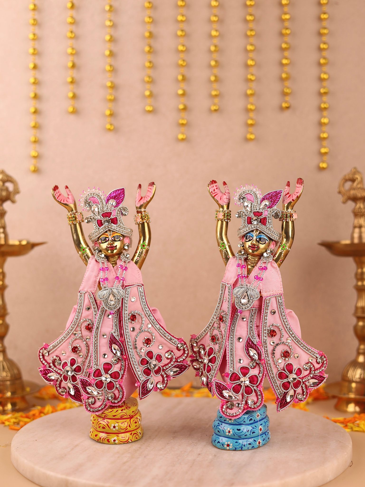 Pushp Mala Pink Dhoti Patka for Gaur Nitai-Without Shringar / 2 inch