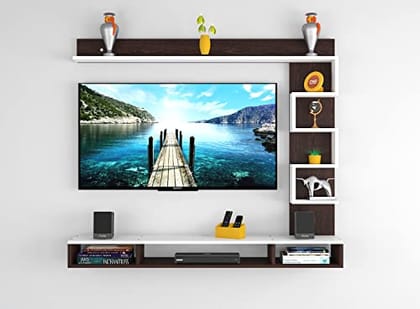 DAS Hubert Engineered Wood TV Entertainment Unit Stand Set TOP Box Stand with Shelves and Display Rack Flowery Wenge & Frosty White- Ideal for UP to 55 INCH Screen