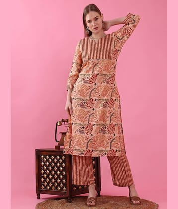 Sheetal associates Women Cotton Blend Printed Straight Kurti With Pants ( Orange )