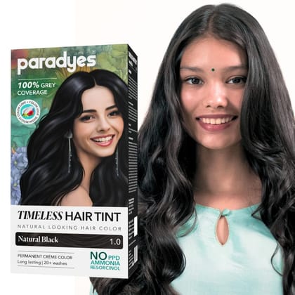 Paradyes Natural Black Timeless Hair Tint, Permanent Crme Hair Colour for Natural-Looking Results, Complete Grey Coverage, Long-Lasting Formula Free from PPD, Ammonia, & Resorcinol, 1.0 Natural Black Paradyes Natural Black Timeless Hair Tint, Permanent C