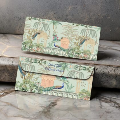 Personalised Money Envelopes - Peacock Garden Theme - Set of 20