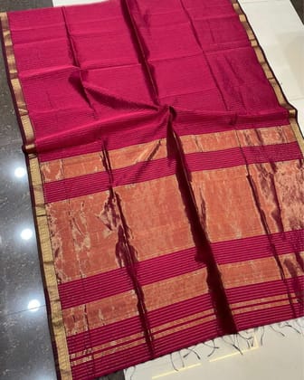 Shining Maheshwari Handloom Pure Silk Saree Magenta Pink