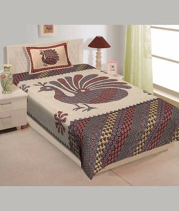 ABHACLOTHO Cotton 1 Single Bedsheet with 1 Pillow Cover ( Multicolor )