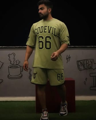 Go Devil 66 Printed Sage Green Polyester Co-ord Set for Men S