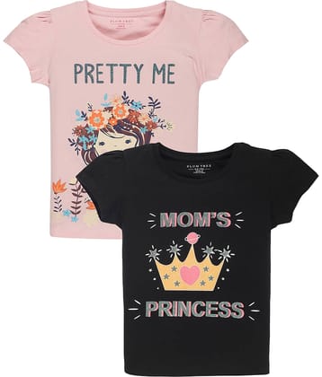 PLUM TREE Pack of 2 Girls 100% Cotton T-Shirt ( Navy Blue )