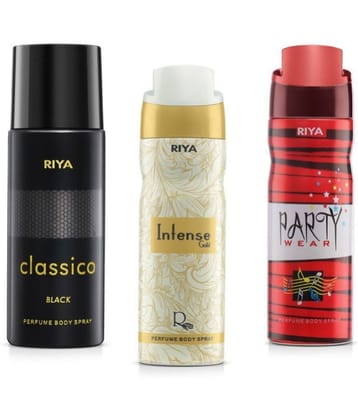 Riya Classico & Party Wear & Intense Gold Perfume Body Spray for Unisex 150 ml ( Pack of 3 )