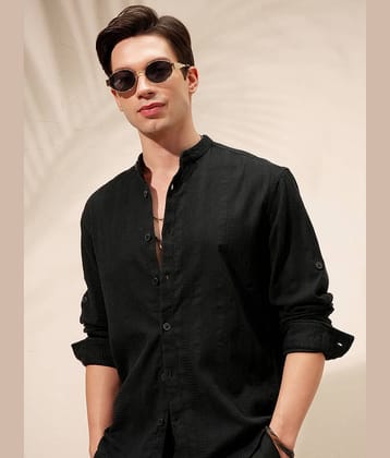 Highlander 100% Cotton Relaxed Fit Self Design Full Sleeves Men's Casual Shirt - Black ( Pack of 1 )