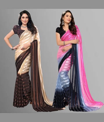 ANAND SAREES Satin Striped Saree With Unstitched Blouse Piece ( Multicolor )