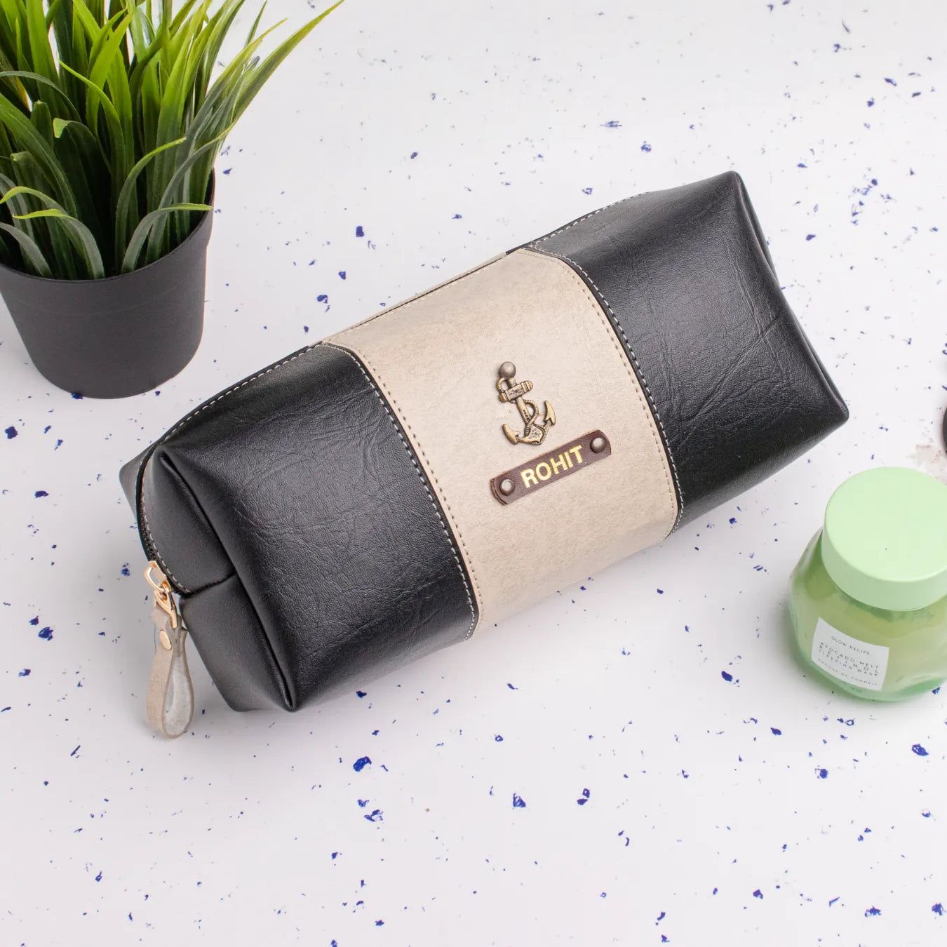 PERSONALISED STRIPE TRAVEL POUCH - BLACK-Black