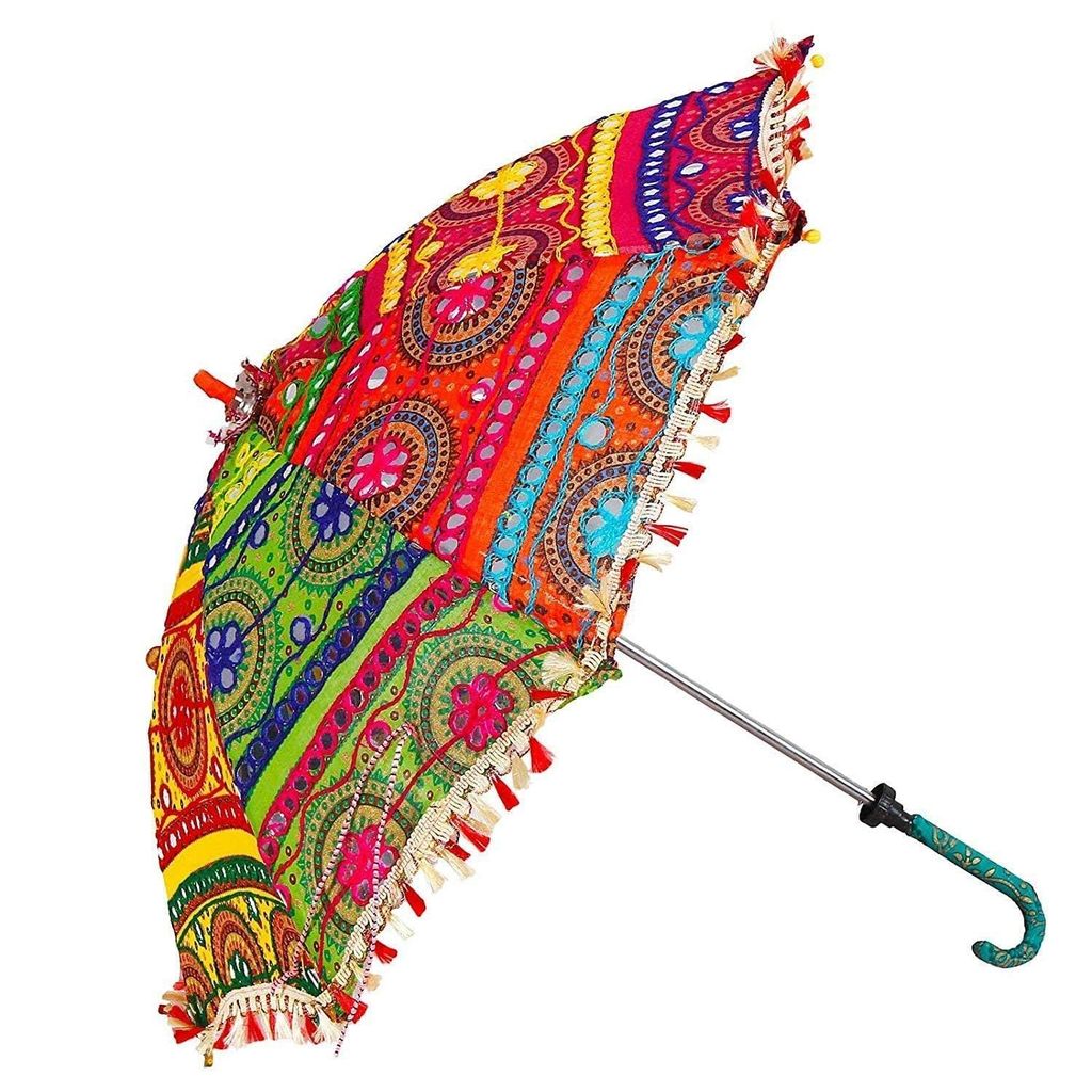 Rajasthani Embroidered Umbrella: Sun Protection and Party Decoration for Weddings, Anniversaries, Festivals, Diwali, Navratri and Events.