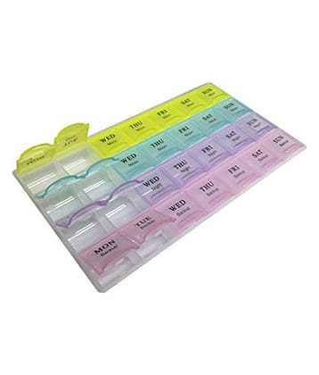 SmartCam Pill Case- 4 Row 28 Squares Weekly 7 Days Tablet Box Holder Medicine Storage Organizer Container, Pack of 1