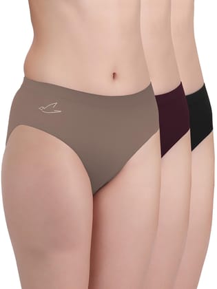 Freecultr Women’s Micromodal Mid-Rise Hipster | Super Soft & Breathable Fabric | Medium Rear Coverage | Comfortable Stretch Elastic | Pack of 3  |Color - Port Wine,Sable Black,Clay