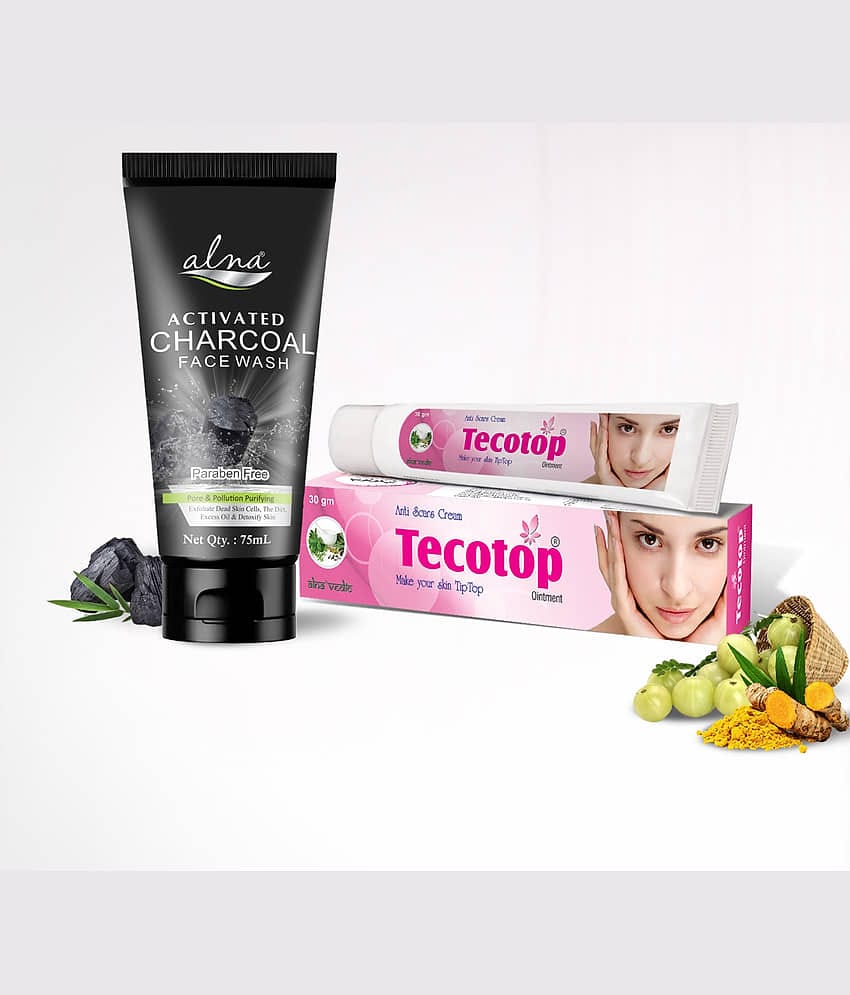 Alna Charcoal Face Wash 75ml with Tecotop Anti Scars Cream 30gm , Pack of 2