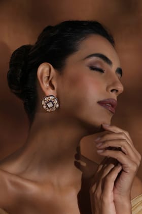 Oviya Blue Polki Stud Earrings-Polki