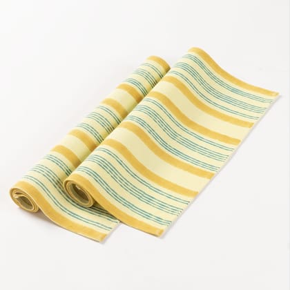 Eyaas Block-Printed Cotton Table Mats in Yellow and Blue Stripes  Set of 2 (13 x 18 Inches Each)