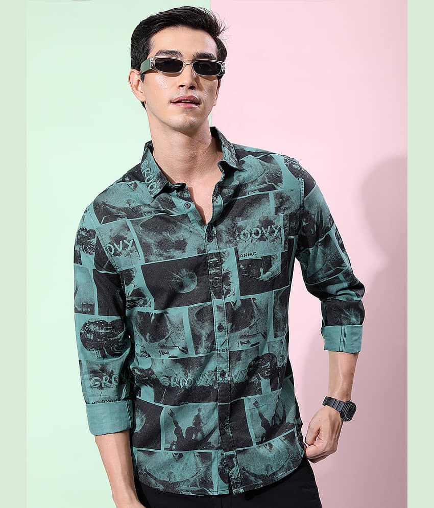 Ketch 100% Cotton Regular Fit Printed Full Sleeves Men's Casual Shirt - Green ( Pack of 1 )