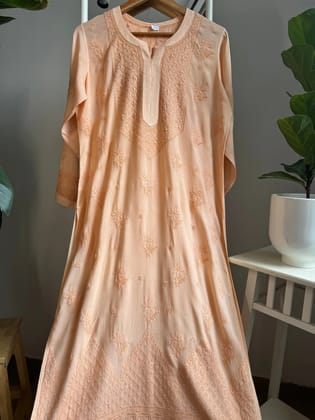 Premium Modal Chikankari Cotton Kurti - Orange-Orange / cotton / L