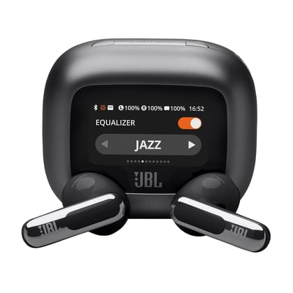 JBL Live Flex 3 TWS Earbuds, Hi-Res Audio True ANC TWS, Smart Case with Touch Display- Black