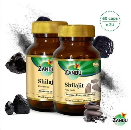 Zandu Shilajit Capsules with 100% Pure Himalayan Shilajit for Strength, Vigor & Vitality (Buy 1 Get 1)