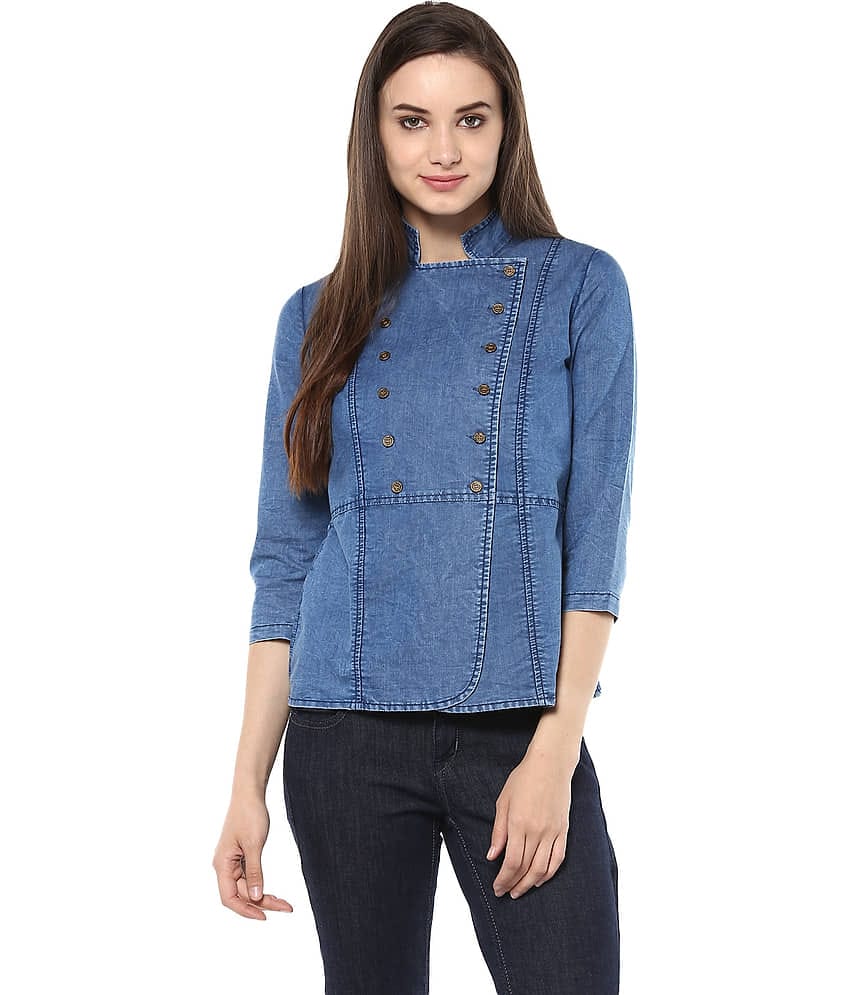 StyleStone Women's Denim Regular Top ( Blue )