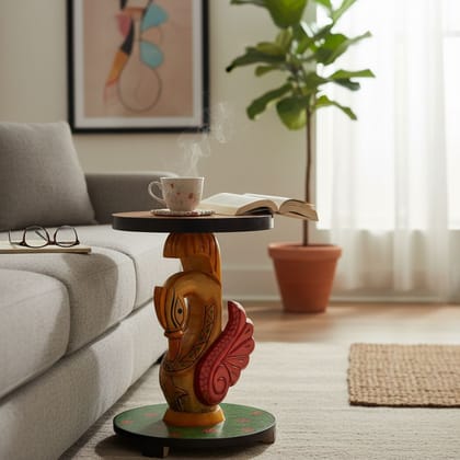 Wooden Dastkari Table, Handicraft Duck Table, Central Coffee Table, Nightstand Table, Painted Furniture Table, Home Decors Table