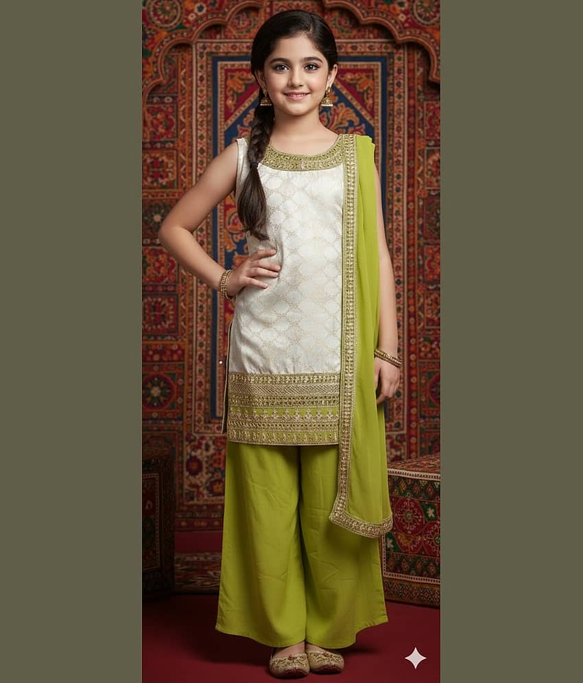 Aarika Girls Silk Kurti with Palazzo ( Pack of 1 , Cream )