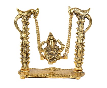 DreamKraft Metal Lord Ganesha on Peacock Jhoola (Gold, Standard)