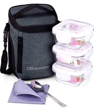 Oliveware - Glass Lunch Box 3 - Container ( Pack of 1 )