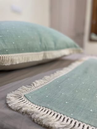 KRI India Melange Polka Green Cushion Covers 24x24" | Sage green & Off White | Wash & Care | 100% Cotton | Handcrafted in India. 100% organic & natural. KRI India Melange Polka Green Cushion Covers 24x24" | Sage green & Off White | Wash & Care | 100% Cotton | Handcrafted in India. 100% organic & natural.