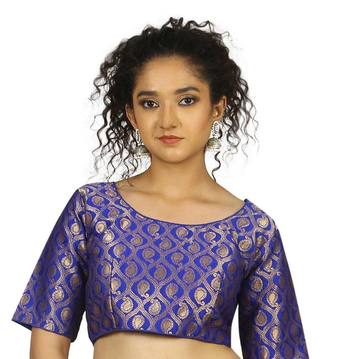 TheHangr Royal Blue Gold Brocade Blouse - 36