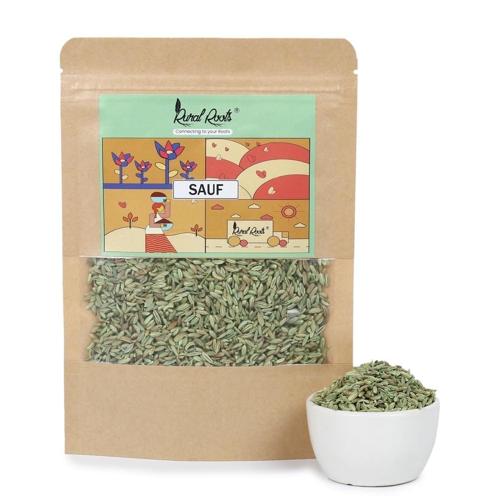 Rural Roots Sauf (Fennel Seeds) 200g - Naturally Sweet Digestive, Fresh Mouth Freshener, Traditional Indian Spice, Pure & Authentic