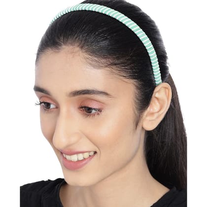 Women Green White Striped Hairband