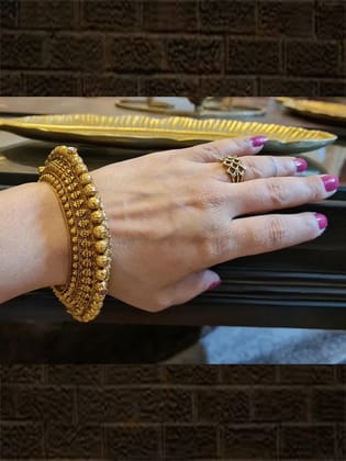 Set of two self design gold bead openable pacheli style kada's-2'4