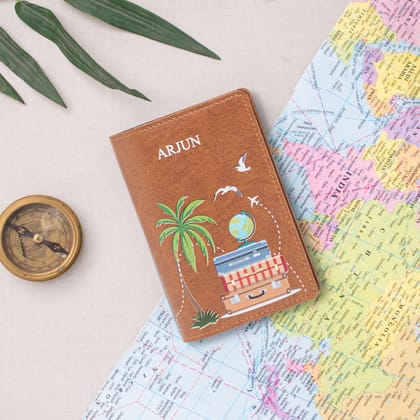 PERSONALISED PRINTED PASSPORT COVER - TROPICAL VIBES - TAN