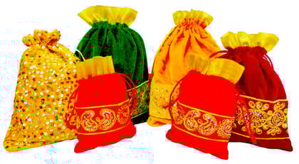 Omkar by R3 Inc. Lace Gift Pouch / Shagun Potli Multicolor (Pack of 6) Standard, Large & Jumbo