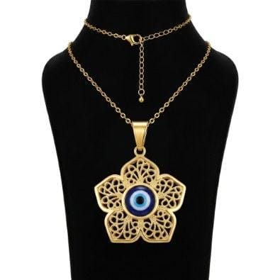Floral Filigree Evil Eye Pendant Necklace | Gold-Tone Anti-Tarnish Imitation Jewellery