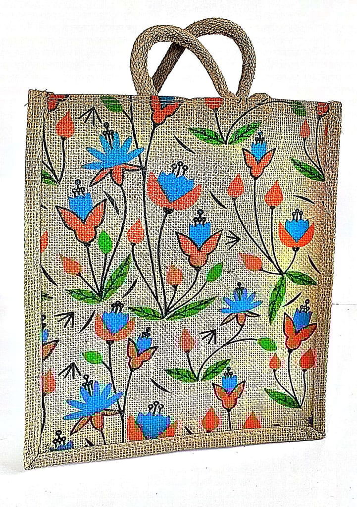 Floral printed jute tote bag