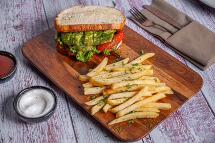 Basil Pesto And Cheese Sourdough Sandwich