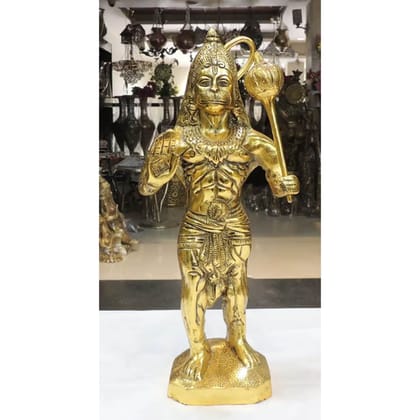 Aluminium Standing Hanuman Ji Idol � Devotional Home Showpiece, Height : 16 Inch (ASMAS488 G)