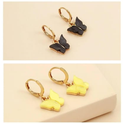 Pinapes Elegant Butterfly Earrings for Women and Girls (Set of 2, Yellow and Black)
