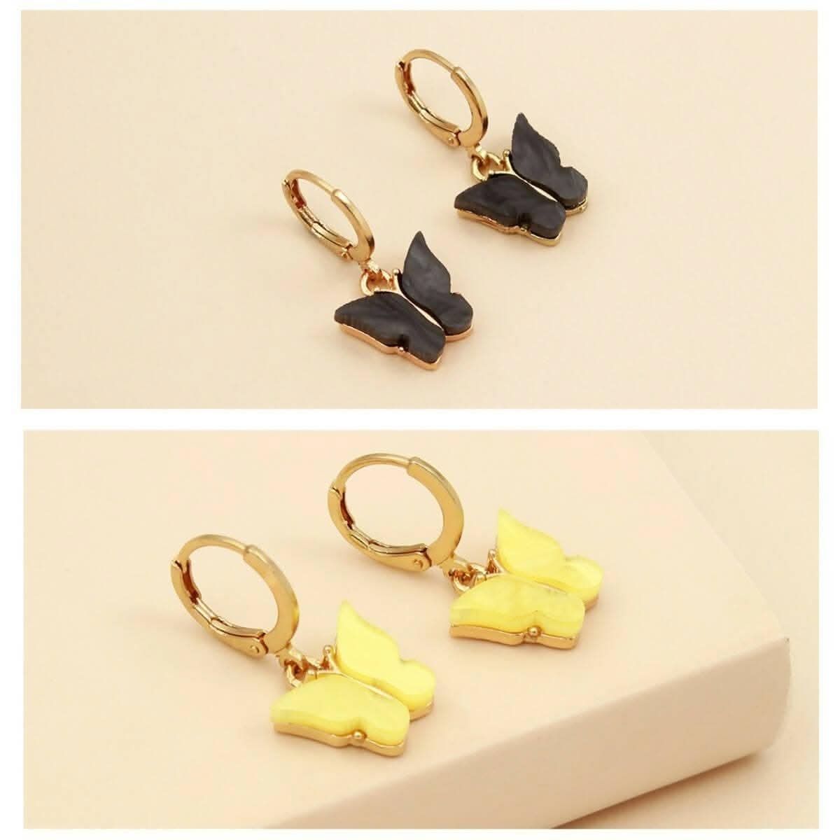 Pinapes Elegant Butterfly Earrings for Women and Girls (Set of 2, Yellow and Black)
