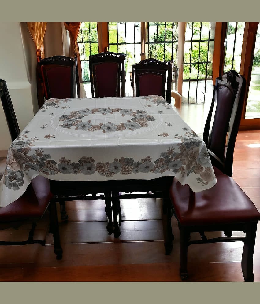 mopak decor Printed Polyester 6 Seater Rectangle Table Cover ( 137 x 91 ) cm Pack of 1 White