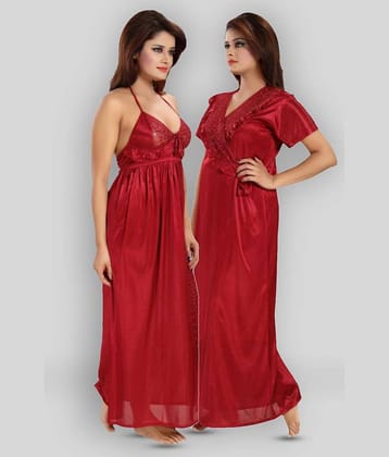 Reposey - Maroon Satin Women's Nightwear Night Dress ( Pack of 1 )