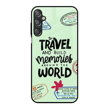 Travel Stamps Glass Case for Samsung Galaxy F15 5G